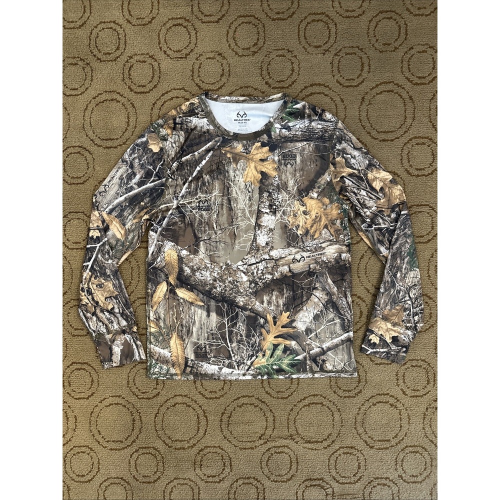 Realtree Edge Camo Long Sleeve Shirt Men Size M Brown Green Hunting Performance